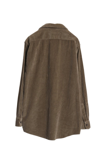 80s USA製 エルエルビーン 太畝 コーデュロイ 長袖 シャツ メンズ L / ヴィンテージ 長袖シャツ ヘビーウェイト シンプル 無地 ブラウン 