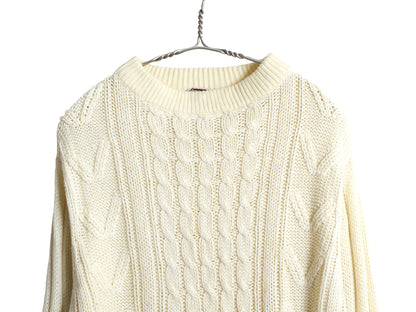 70s 80s シアーズ アクリル ケーブル ニット セーター メンズ L 古着 ヴィンテージ モックネック フィッシャーマン ローゲージ ナチュラル