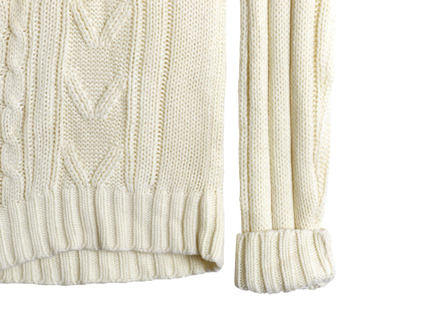 70s 80s シアーズ アクリル ケーブル ニット セーター メンズ L 古着 ヴィンテージ モックネック フィッシャーマン ローゲージ ナチュラル