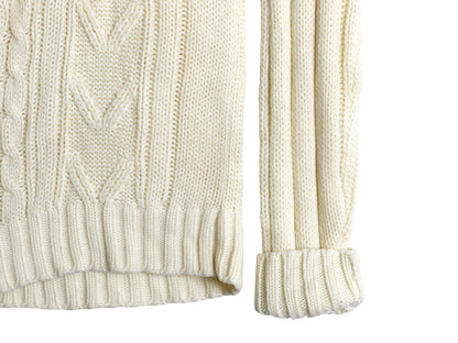 70s 80s シアーズ アクリル ケーブル ニット セーター メンズ L 古着 ヴィンテージ モックネック フィッシャーマン ローゲージ ナチュラル