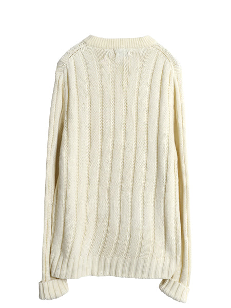 70s 80s シアーズ アクリル ケーブル ニット セーター メンズ L 古着 ヴィンテージ モックネック フィッシャーマン ローゲージ ナチュラル