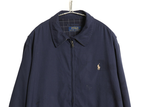 ポロ ラルフローレン スイングトップ ジャケット メンズ L 古着 スムース 素材 フルジップ ジャンパー チェック ライナー付き ブルゾン 紺
