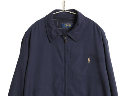 ポロ ラルフローレン スイングトップ ジャケット メンズ L 古着 スムース 素材 フルジップ ジャンパー チェック ライナー付き ブルゾン 紺