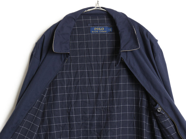ポロ ラルフローレン スイングトップ ジャケット メンズ L 古着 スムース 素材 フルジップ ジャンパー チェック ライナー付き ブルゾン 紺
