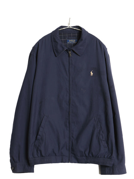 ポロ ラルフローレン スイングトップ ジャケット メンズ L 古着 スムース 素材 フルジップ ジャンパー チェック ライナー付き ブルゾン 紺