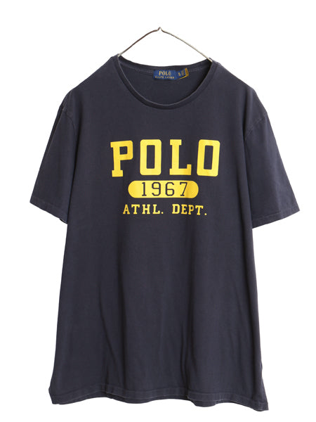 ポロ ラルフローレン 3段 プリント 半袖 Tシャツ メンズ XL / カットソー コットン シングルステッチ クルーネック 大きいサイズ ネイビー