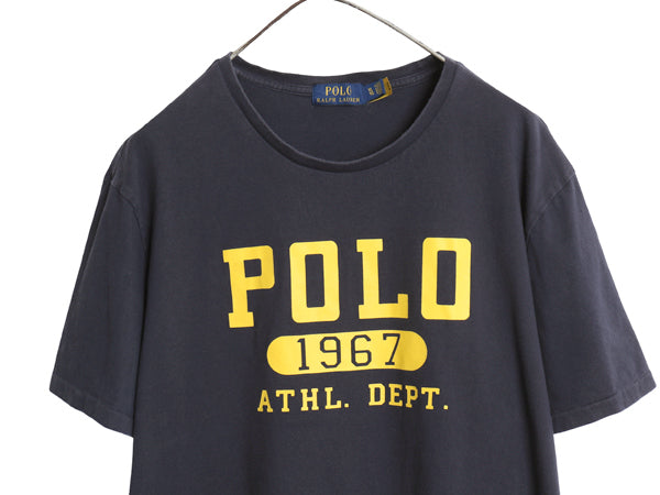 ポロ ラルフローレン 3段 プリント 半袖 Tシャツ メンズ XL / カットソー コットン シングルステッチ クルーネック 大きいサイズ ネイビー