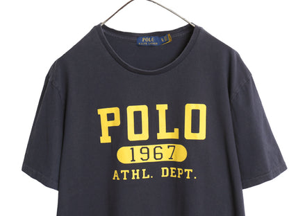 ポロ ラルフローレン 3段 プリント 半袖 Tシャツ メンズ XL / カットソー コットン シングルステッチ クルーネック 大きいサイズ ネイビー