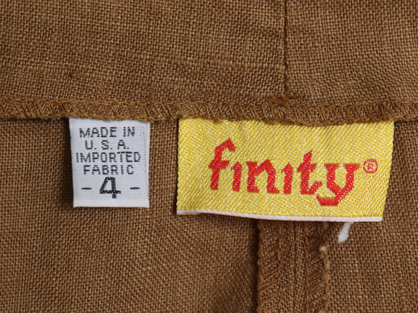 80s USA製 FINITY ショートパンツ レディース XS ヴィンテージ 高級 100% リネン ショーツ 短パン ハーフパンツ タック入り 無地 茶 TALON