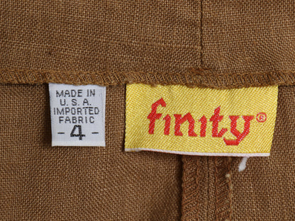 80s USA製 FINITY ショートパンツ レディース XS ヴィンテージ 高級 100% リネン ショーツ 短パン ハーフパンツ タック入り 無地 茶 TALON
