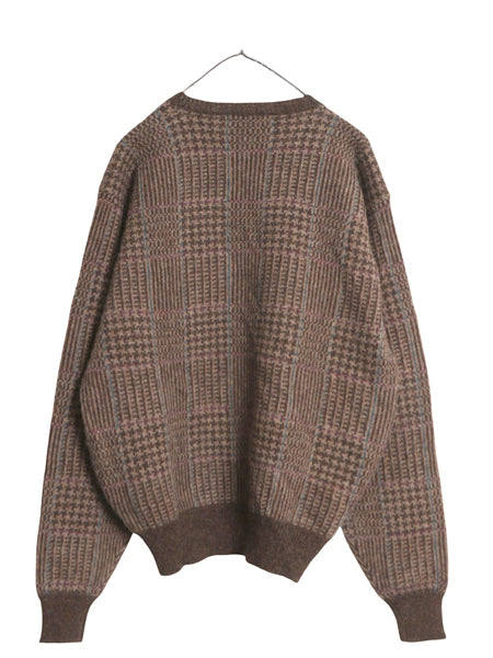 デッドストック 90s CLUB ROOM チェック デザイン ニット セーター メンズ XL / 新品 オールド ウール Vネック 大きいサイズ マルチカラー