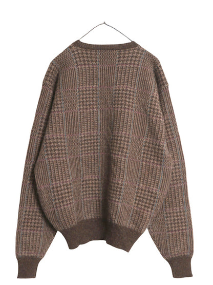 デッドストック 90s CLUB ROOM チェック デザイン ニット セーター メンズ XL / 新品 オールド ウール Vネック 大きいサイズ マルチカラー