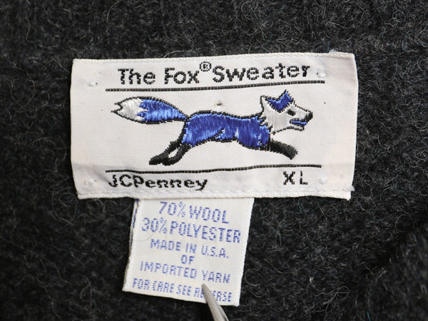 80s USA製 JCペニー フォックス ウール ニット セーター メンズ XL 古着 ヴィンテージ モックネック 長袖セーター 大きいサイズ 濃灰 無地