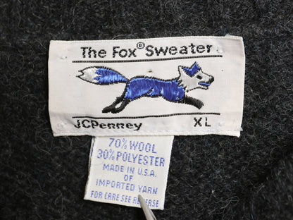 80s USA製 JCペニー フォックス ウール ニット セーター メンズ XL 古着 ヴィンテージ モックネック 長袖セーター 大きいサイズ 濃灰 無地