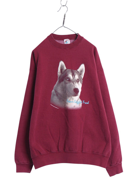 90s USA製 ドッグ アート イラスト 両面 プリント スウェット メンズ XL 古着 アニマル 犬 裏起毛 トレーナー ヘビーウェイト 大きいサイズ