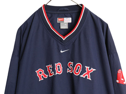 レッドソックス プルオーバー ナイロン ジャケット メンズ XL / MLB オフィシャル ナイキ Vネック 野球 センター スウッシュ 大きいサイズ