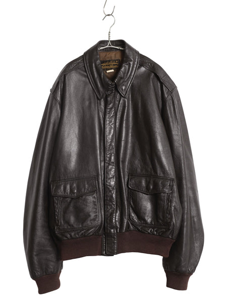 70s 80s USA製 ★ エディーバウアー A-2 タイプ フライト ジャケット 48 メンズ XXL 程 ヴィンテージ 革ジャン ジャンパー ボンバー 黒タグ