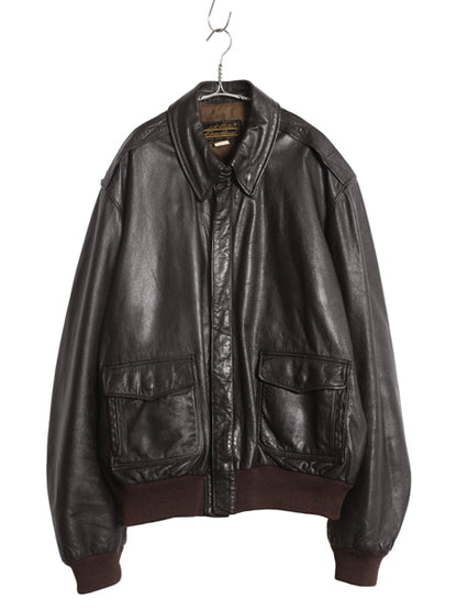 70s 80s USA製 ★ エディーバウアー A-2 タイプ フライト ジャケット 48 メンズ XXL 程 ヴィンテージ 革ジャン ジャンパー ボンバー 黒タグ
