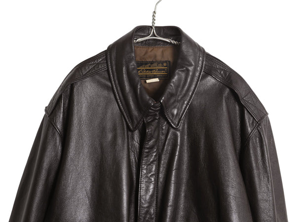 70s 80s USA製 ★ エディーバウアー A-2 タイプ フライト ジャケット 48 メンズ XXL 程 ヴィンテージ 革ジャン ジャンパー ボンバー 黒タグ