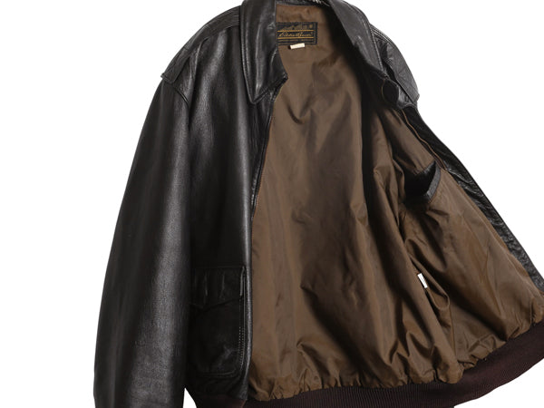 70s 80s USA製 ★ エディーバウアー A-2 タイプ フライト ジャケット 48 メンズ XXL 程 ヴィンテージ 革ジャン ジャンパー ボンバー 黒タグ