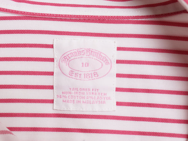 ブルックスブラザーズ ストライプ 長袖 シャツ 10 レディース L 程 / コットン ストレッチ TAILORED FIT ワンポイント ノーアイロン スリム