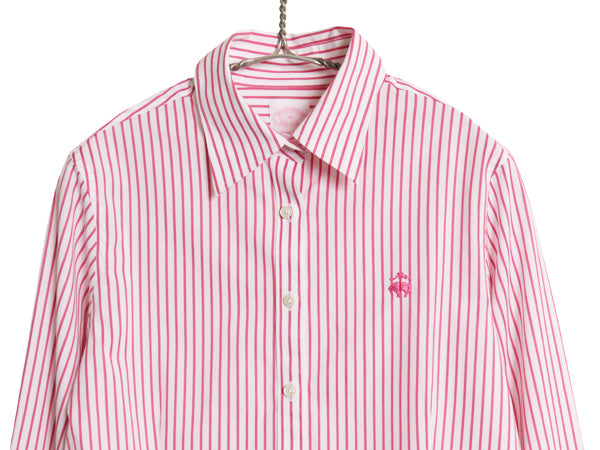 ブルックスブラザーズ ストライプ 長袖 シャツ 10 レディース L 程 / コットン ストレッチ TAILORED FIT ワンポイント ノーアイロン スリム