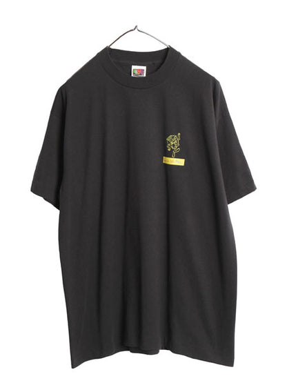 90s 企業 メッセージ プリント Tシャツ メンズ XL / オールド 当時物 イラスト グラフィック シングルステッチ ゆったり 大きいサイズ 黒
