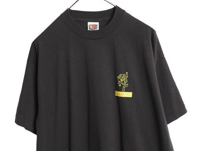 90s 企業 メッセージ プリント Tシャツ メンズ XL / オールド 当時物 イラスト グラフィック シングルステッチ ゆったり 大きいサイズ 黒