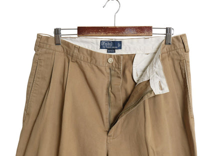  90s ポロ ラルフローレン チノ パンツ メンズ 36 32 / オールド HAMMOND PANT コットン スラックス ツータック ストレート ポロチノ 茶