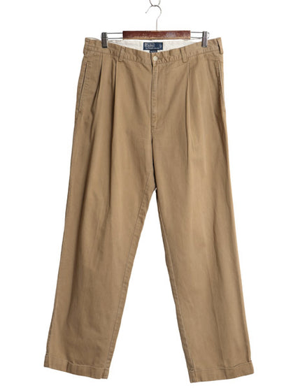  90s ポロ ラルフローレン チノ パンツ メンズ 36 32 / オールド HAMMOND PANT コットン スラックス ツータック ストレート ポロチノ 茶