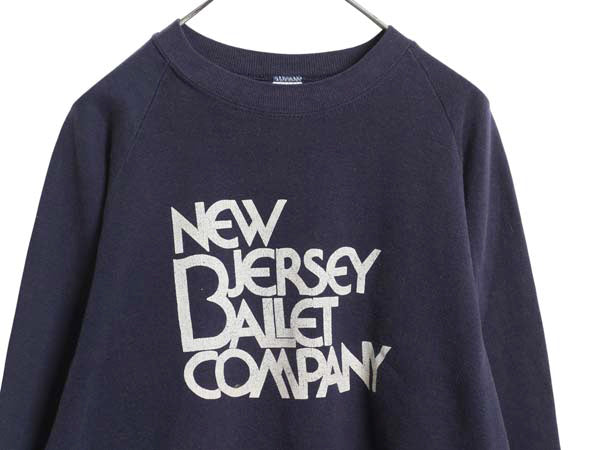 80s USA製 プリント スウェット メンズ レディース L 小さめ M 程/ ヴィンテージ トレーナー 裏起毛 クルーネック バレエ ダンス 薄手 紺
