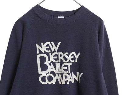 80s USA製 プリント スウェット メンズ レディース L 小さめ M 程/ ヴィンテージ トレーナー 裏起毛 クルーネック バレエ ダンス 薄手 紺