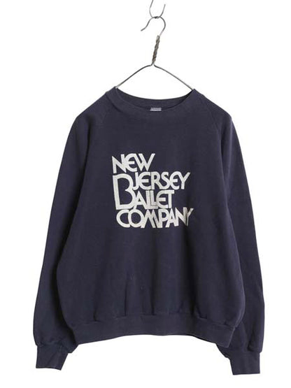 80s USA製 プリント スウェット メンズ レディース L 小さめ M 程/ ヴィンテージ トレーナー 裏起毛 クルーネック バレエ ダンス 薄手 紺