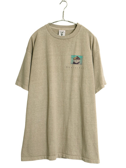 90s USA製 アート イラスト 両面 プリント Tシャツ メンズ XL 程/ オールド ボート ヘビーウェイト シングルステッチ 大きいサイズ カーキ