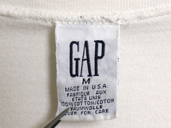 90s USA製 オールド ギャップ 無地 Vネック 半袖 Tシャツ メンズ M / ヘビーウェイト コットン シングルステッチ ブランク カットソー 白 