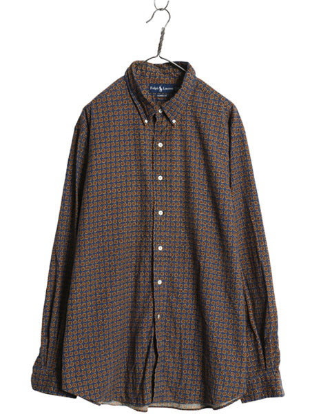 90s ラルフローレン 細畝 コーデュロイ 長袖 ボタンダウン シャツ メンズ XXL / オールド ポロ 総柄 長袖シャツ 大きいサイズ ワイシャツ
