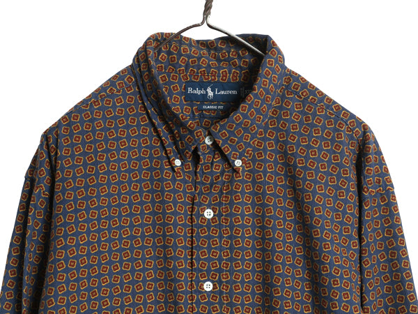 90s ラルフローレン 細畝 コーデュロイ 長袖 ボタンダウン シャツ メンズ XXL / オールド ポロ 総柄 長袖シャツ 大きいサイズ ワイシャツ