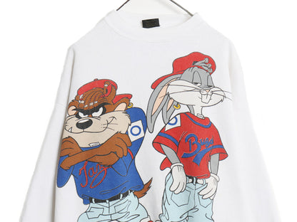 90s USA製 ワーナー キャラクター 両面 プリント スウェット メンズ レディース M / オールド イラスト トレーナー 裏起毛 グラフィック 白