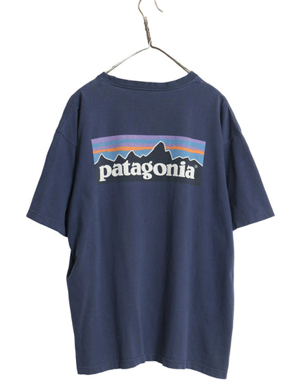 パタゴニア 両面 プリント 半袖 Tシャツ メンズ L / アウトドア P6 バックプリント ボックスロゴ カットソー シンプル トップス ネイビー