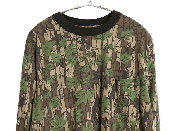 90s USA製 TREBARK リアルツリー カモ 長袖 Tシャツ メンズ S / オールド ロンT アウトドア ハンティング 迷彩 総柄 カットソー 当時物 Y2K