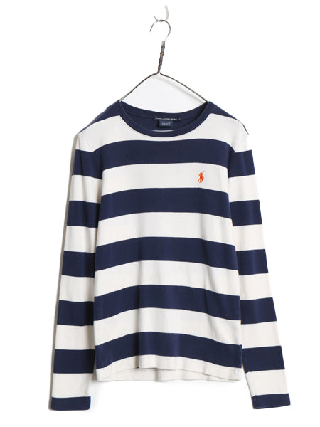ラルフローレン ボーダー 長袖 Tシャツ レディース L 古着 ポロ スポーツ ロンT コットン ストレッチ リブ編み カットソー ロングスリーブ