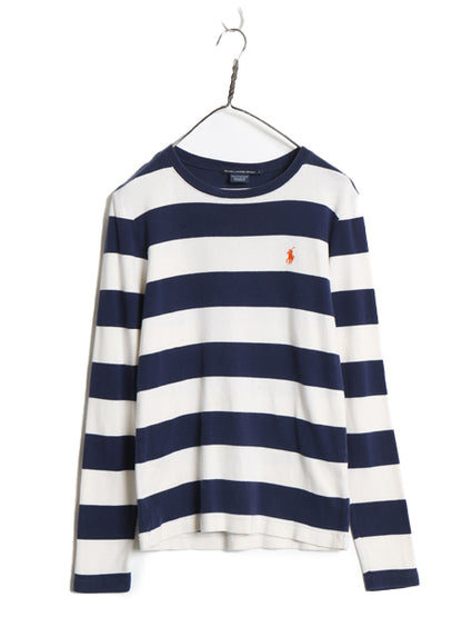 ラルフローレン ボーダー 長袖 Tシャツ レディース L 古着 ポロ スポーツ ロンT コットン ストレッチ リブ編み カットソー ロングスリーブ