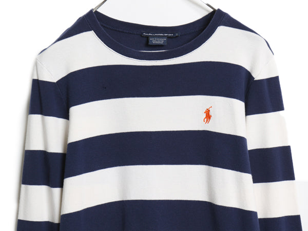 ラルフローレン ボーダー 長袖 Tシャツ レディース L 古着 ポロ スポーツ ロンT コットン ストレッチ リブ編み カットソー ロングスリーブ