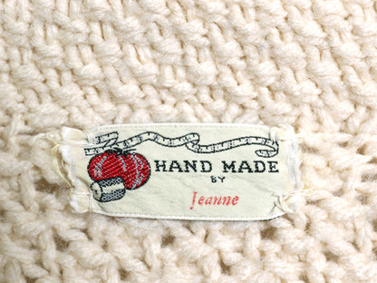 70s ハンドメイド ウール ケーブル ニット カーディガン レディース M 程 ヴィンテージ セーター ジャケット ポップコーン ナチュラル 無地
