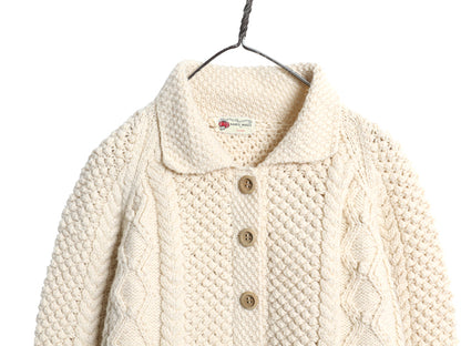 70s ハンドメイド ウール ケーブル ニット カーディガン レディース M 程 ヴィンテージ セーター ジャケット ポップコーン ナチュラル 無地