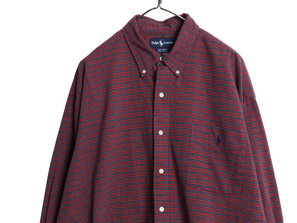90s The Big SHIRT ラルフローレン チェック 長袖 ボタンダウン シャツ メンズ XL / 古着 オールド ポロ BD オックスフォード 大きいサイズ