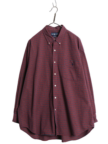 90s The Big SHIRT ラルフローレン チェック 長袖 ボタンダウン シャツ メンズ XL / 古着 オールド ポロ BD オックスフォード 大きいサイズ