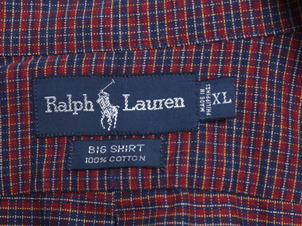 90s The Big SHIRT ラルフローレン チェック 長袖 ボタンダウン シャツ メンズ XL / 古着 オールド ポロ BD オックスフォード 大きいサイズ