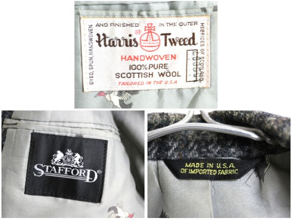 80s USA製 JCPENNY STAFFORD ハリスツイード テーラード ジャケット メンズ L / 古着 ヴィンテージ ブレザー ウール ツイード チェック 灰