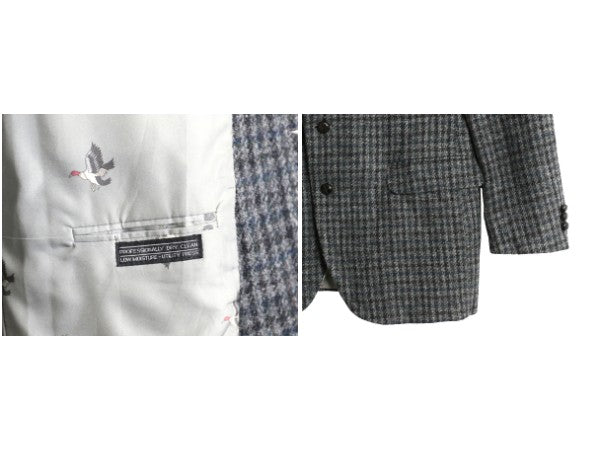 80s USA製 JCPENNY STAFFORD ハリスツイード テーラード ジャケット メンズ L / 古着 ヴィンテージ ブレザー ウール ツイード チェック 灰